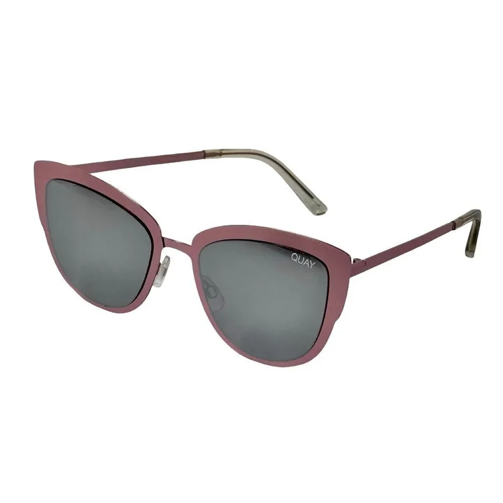 New Quay Super Girl Cat Eye Sunglasses Mirrored Oversized Pink Metal Frame